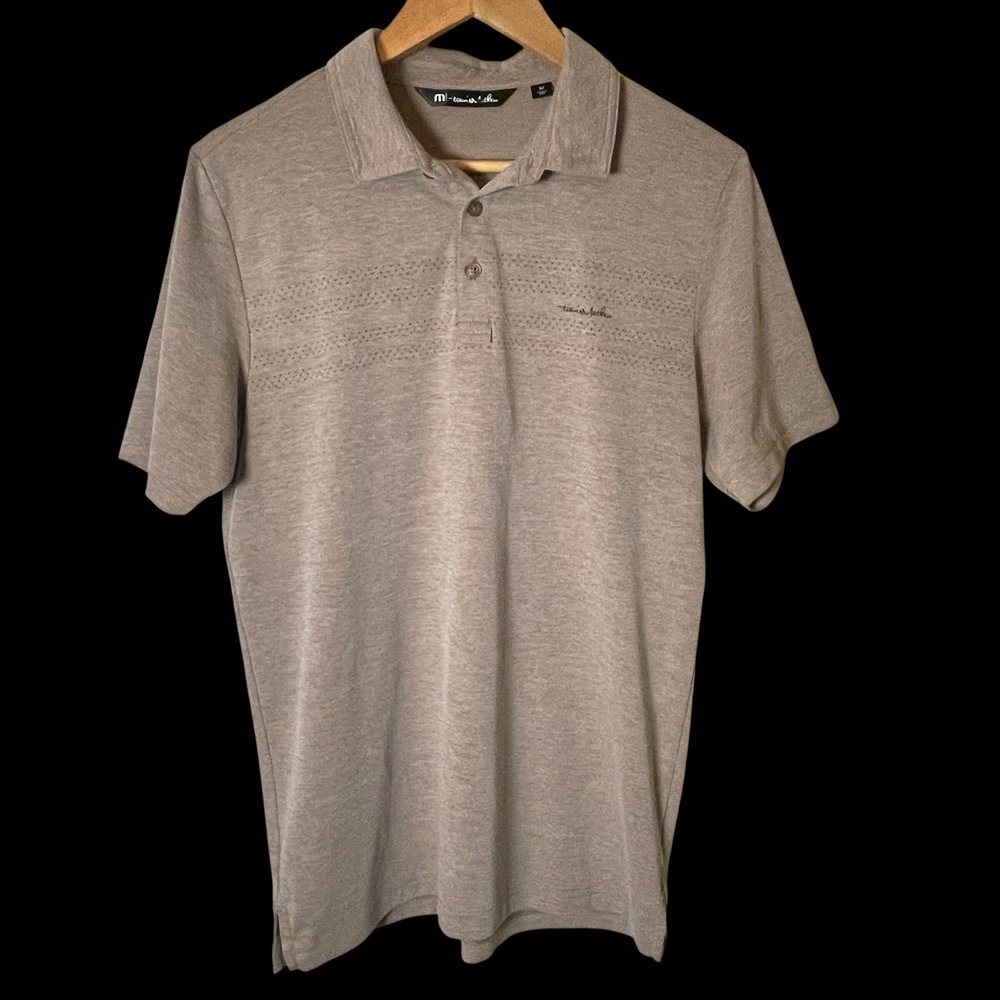 TravisMathew Men Polo Shirt M Short Sleeve Pima Cotton Tan Golf Business Casual
